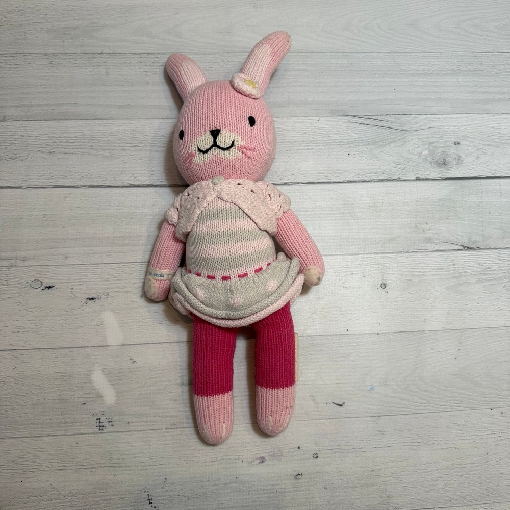 Cuddle + Kind Chloe the Bunny knit plush pink bunny small 13"‎